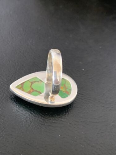 Adjustable Navajo Green Mojave Turquoise Ring | Sterling Silver | Sz 8 | 11786