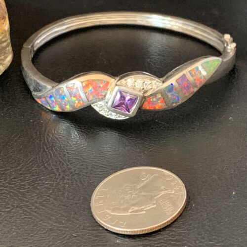 Southwestern Navajo Orange Opal Amethyst Bracelet | Sterling Silver | 7" | Authentic Native American Handmade | 13125