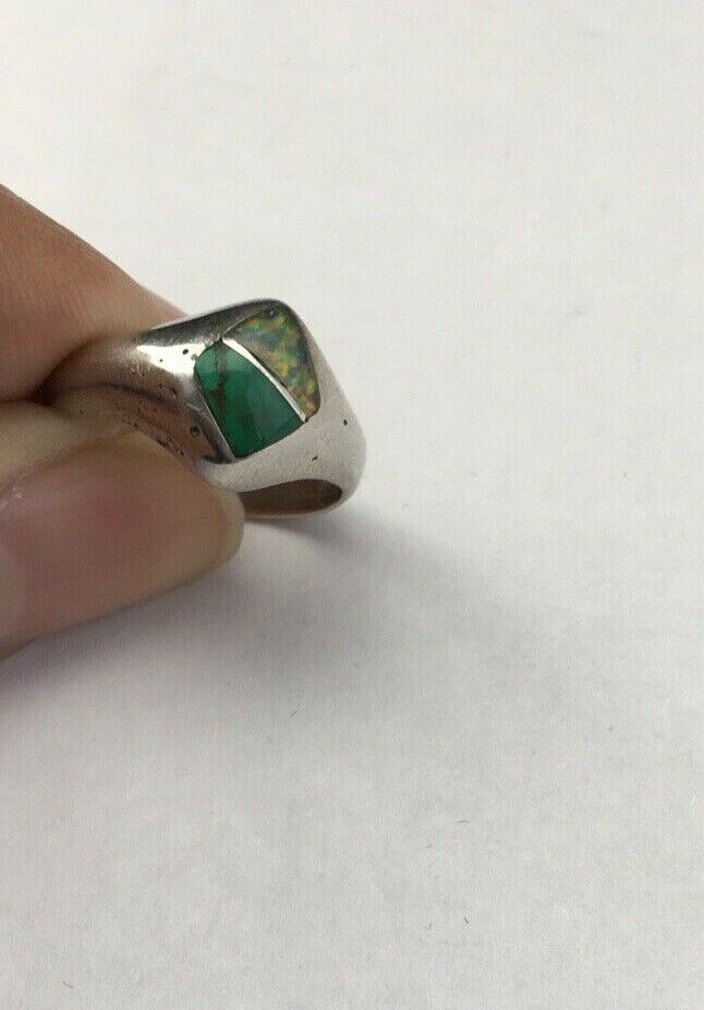 Navajo Opal & Turquoise Inlay Ring | Sterling Silver | Sz 6.5 | Authentic Native American Handmade | 1717