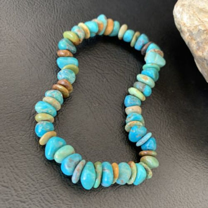 Men's Women's Stretch Bracelet | Blue Green Turquoise Stone | 7" | 11829