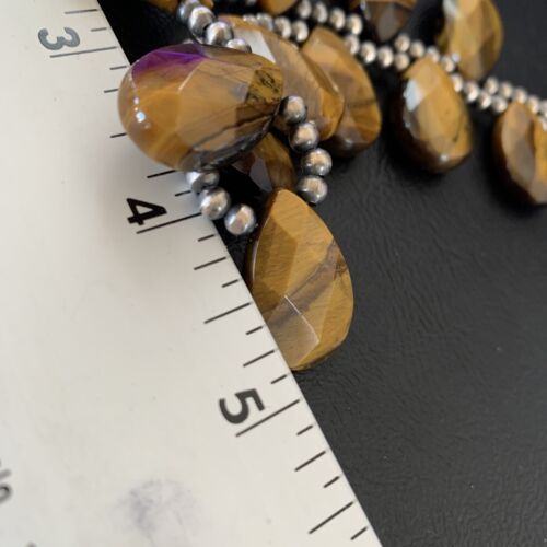 Navajo Pearl Sterling Silver Necklace | Coffee Tiger's Eye Teardrop Pendant | 21" | 11748