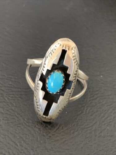 Navajo Shadowbox Blue Kingman Turquoise Ring | Sterling Silver | Sz 6 | Authentic Native American Handmade | 12457