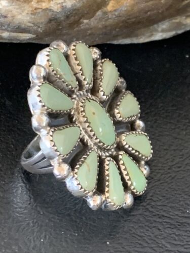 Navajo Green Turquoise Cluster Ring | Authentic Native American Sterling Silver | Multi-Stone | Sz 7 | 12192