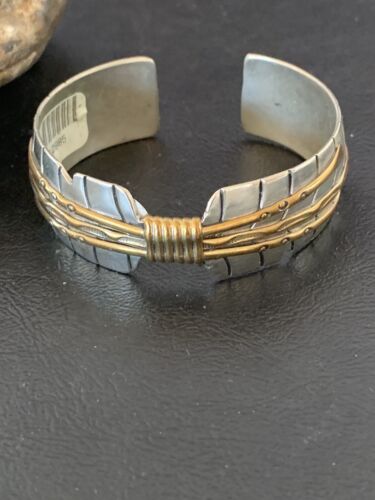 Navajo Sterling Silver Gold Filled Cuff Bracelet | Authentic Native American Handmade | 1577