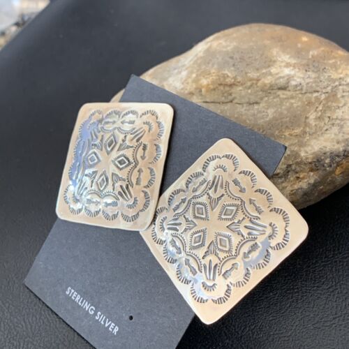 Southwestern Women's Navajo Earrings | Sterling Silver Stamped | Authentic Native American Handmade | 1676
