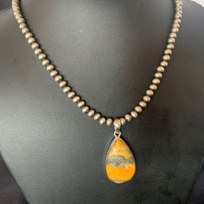 Navajo Bumblebee Jasper Pendant Necklace | Sterling Silver | Authentic Native American Handmade | 12729