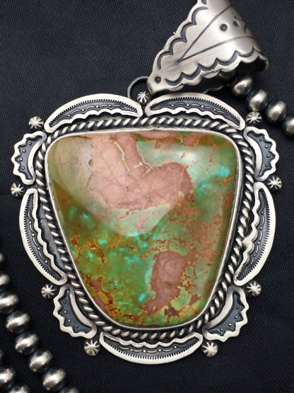Royston Turquoise Pendant | Navajo Pearls Sterling Silver Necklace | Authentic Native American Handmade | 4276