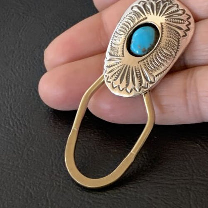 Navajo Turquoise Keyring | Sterling Silver | 2" | Authentic Native American Handmade | 11596