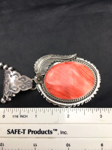 Navajo Red Spiny Oyster Pendant Necklace Set | Sterling Silver | Authentic Native American Handmade | Yazzie | 2879