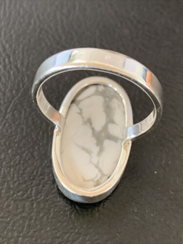 Navajo White Howlite Ring | Sterling Silver | Sz 10.5 | Authentic Native American Handmade | 11613