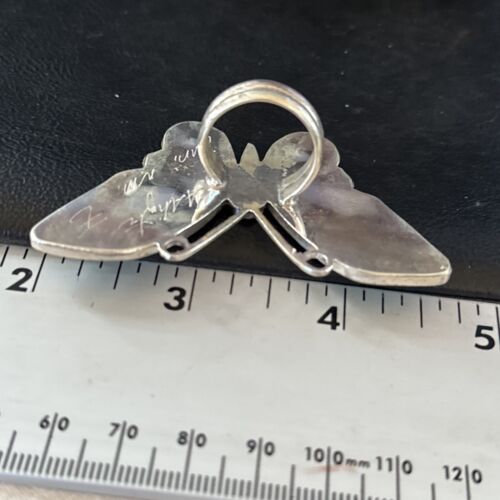 Zuni Butterfly Inlay Ring | Coral Turquoise Onyx Mother of Pearl | Sz 7 | Sterling Silver | 14437