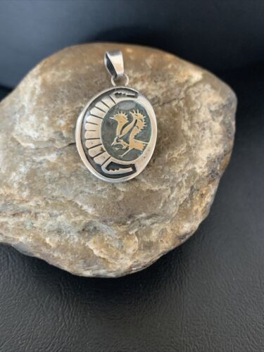 Native American Gold Bald Eagle Pendant | Hopi Stamped Sterling Silver | Handmade | 1399