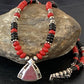 Navajo Pearls Necklace Pendant | Sterling Silver Onyx & Coral Inlay | Authentic Native American Handmade | 1930