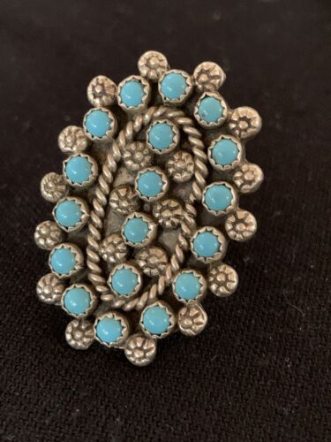 Navajo Blue Cluster Turquoise Petti-Point Ring | Authentic Native American Sterling Silver | Multi-Stone | Sz 7 | 618