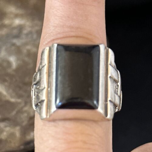 Native American Navajo Handmade Sterling Silver Black Onyx Ring | Sz 10 | 14443