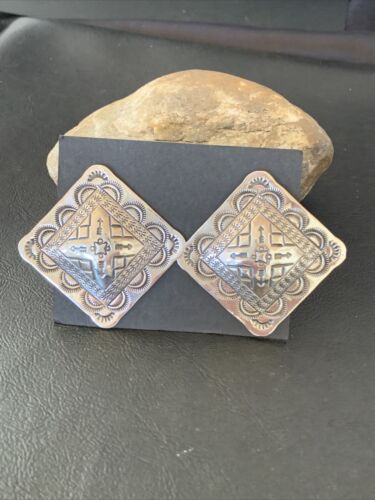 Southwestern Women's Navajo Stamped Earrings | Sterling Silver | Authentic Native American Handmade | 1672