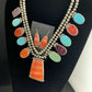 Navajo XL Spiny Oyster Squash Blossom Necklace | Sterling Silver Turquoise | Authentic Native American Handmade | 12702