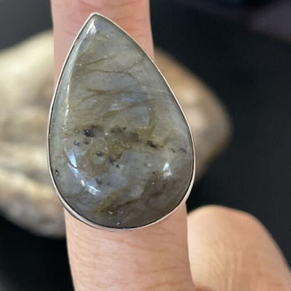 Native American Navajo Labradorite Stone Ring | Sterling Silver | Sz 8.5 | 11452