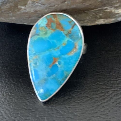 Navajo Blue Kingman Turquoise Ring | Sterling Silver | Sz 8 | Authentic Native American Handmade | 12788