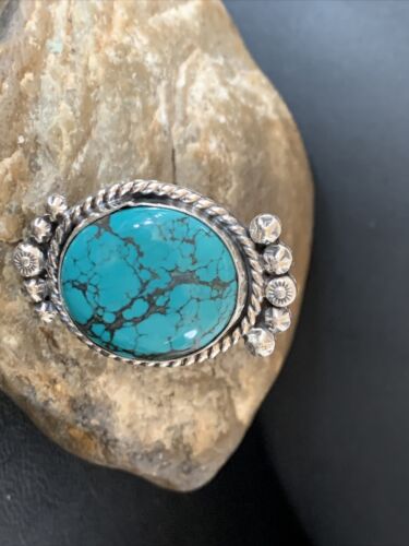 Navajo Blue Spiderweb Turquoise Ring | Sterling Silver | Sz 8 | Authentic Native American Handmade | 13383