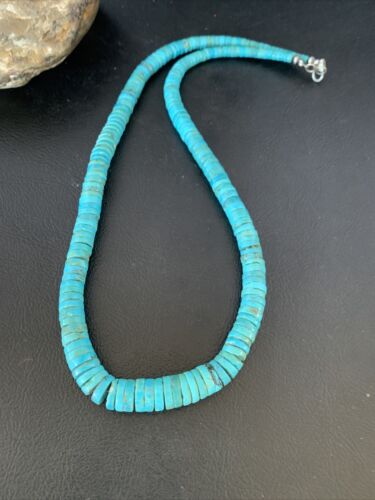 Authentic Native American Navajo Turquoise Heishi Necklace | Sterling Silver Graduated Navajo Pearls | 19" | 13214