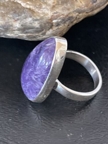 Men's Navajo Purple Charoite Ring | Sterling Silver | Sz 8 Adjustable | Authentic Native American Handmade | 10574