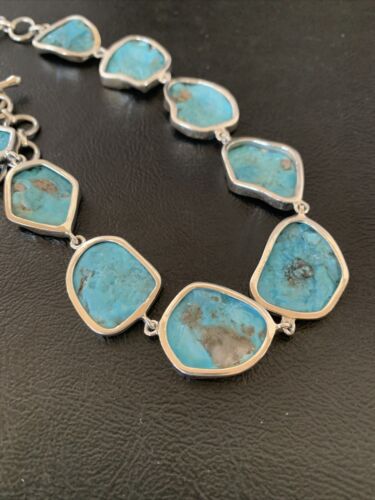 Navajo Blue Kingman Turquoise Rough Pendant Necklace | Sterling Silver | 18" | Authentic Native American Handmade | 11626