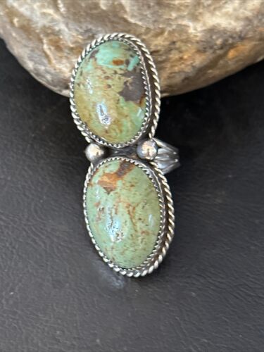 Navajo Green Turquoise Cluster Ring | Authentic Native American Sterling Silver | Multi-Stone | Sz 9.5 | 14500