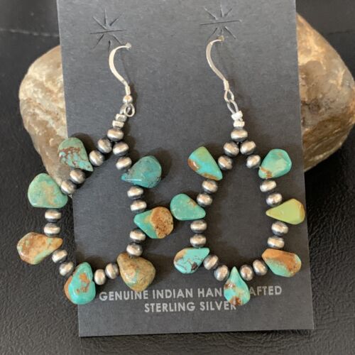 Navajo Green Cluster Turquoise Bead Earrings | Sterling Silver | Authentic Native American Handmade | 13370