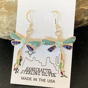 Navajo Dragonfly Turquoise Spiny Opal Inlay Earrings | Sterling Silver | 1" | 12017