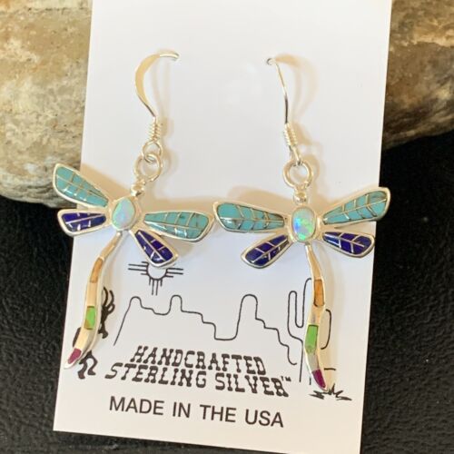 Navajo Dragonfly Turquoise Spiny Opal Inlay Earrings | Sterling Silver | 1" | 12017