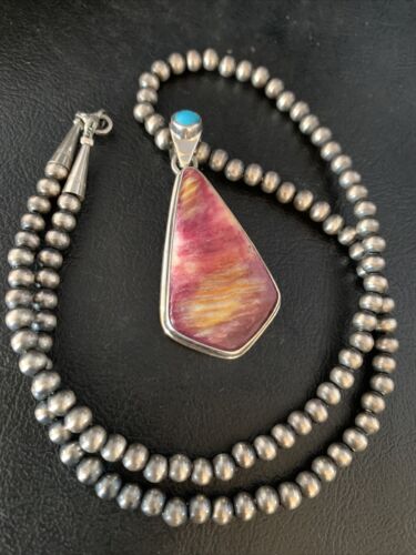 Navajo Purple Spiny Oyster Turquoise Pendant Necklace | Sterling Silver | Multi-Stone | 13789
