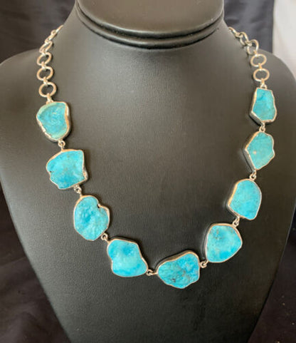 Navajo Blue Kingman Turquoise Rough Pendant Necklace | Sterling Silver | 18" | Authentic Native American Handmade | 11626