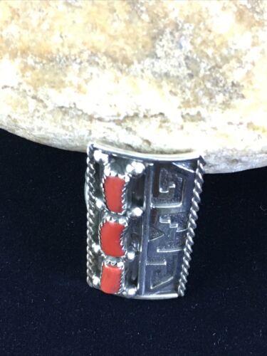Navajo Red Coral Ring | Sterling Silver | Sz 9 | Authentic Native American Multi-Stone | 10092