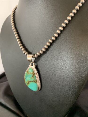 Men's Navajo Blue Spiderweb Turquoise Pendant Necklace | Sterling Silver | Authentic Native American Handmade | 10674