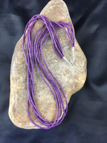 USA Navajo Stabilized Sugilite 5 St Sterling Tube Heishi Necklace 19” 10165