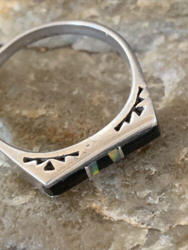 Navajo Black Onyx Opal Inlay Ring | Sz 7 | Authentic Native American Handmade | 11143