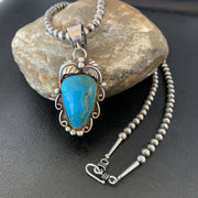 Native American Sterling Silver Blue Kingman Turquoise Necklace Pendant | Women's | 10902
