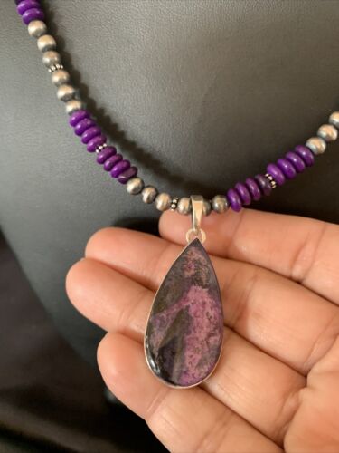 Navajo Pearl Purple Sugilite Necklace Pendant | Sterling Silver | Authentic Native American Handmade | 11917