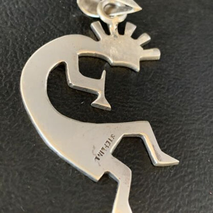 Navajo Kokopelli Pendant | Stamped Sterling Silver | 2.25" | Authentic Native American Handmade | 13682 - Masha USA