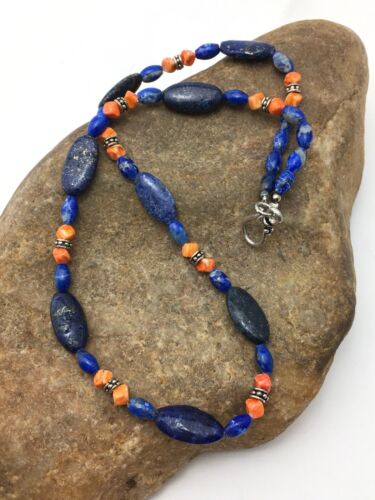Navajo Lapis Lazuli & Spiny Oyster Necklace | Sterling Silver | Authentic Native American Handmade | 21" | 4507
