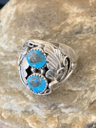 Navajo Blue Kingman Turquoise Feather Ring | Authentic Native American Sterling Silver | Multi-Stone | Sz 11.5 | 12224