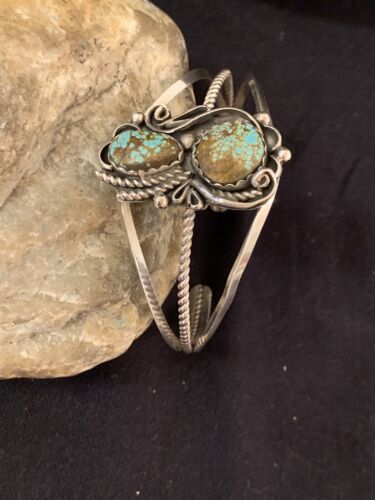 Native American Navajo Turquoise #8 Cuff Bracelet | Sterling Silver | Authentic Handmade | 344
