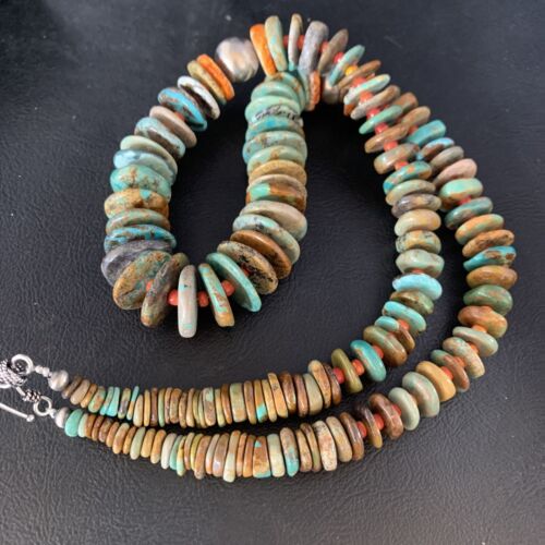 Navajo Green Turquoise & Spiny Oyster Necklace | Sterling Silver | Authentic Native American | 26" | 13907