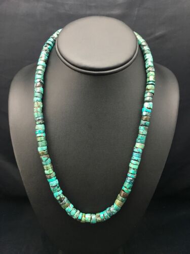 Southwestern Turquoise Heishi Bead Necklace | 12mm | 23" | Sterling Silver | 13929