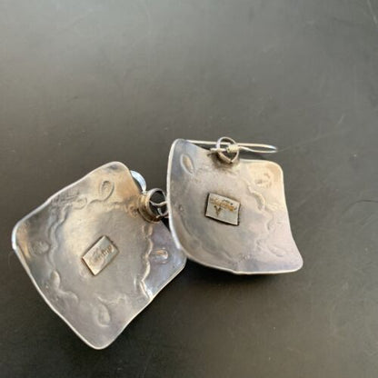 Navajo Sterling Silver Earrings with Gold Orange Spiny Oyster | Authentic Native American Handmade | Set2076