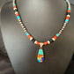 Navajo Blue Turquoise Inlay Pendant Necklace | Sterling Silver | Authentic Native American Handmade | 13865