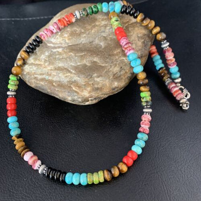 Multi-Color Turquoise Necklace | Sterling Silver | 20" | Authentic Native American Handmade | 13557