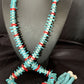 Native American Santo Domingo Blue Turquoise Red Coral Nugget Bead Jacla Necklace | 34" | 13197