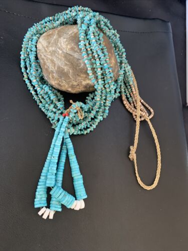 Men's XL Santo Domingo Blue Turquoise Shell Bead Jacla Necklace | 36" | 13187